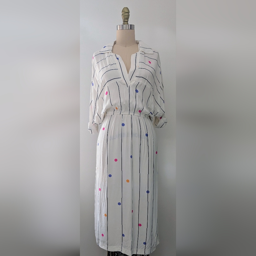 Vintage 80s 90s 3 Quarter Sleeve Maxi Dress With Polka Dots - Size S-M